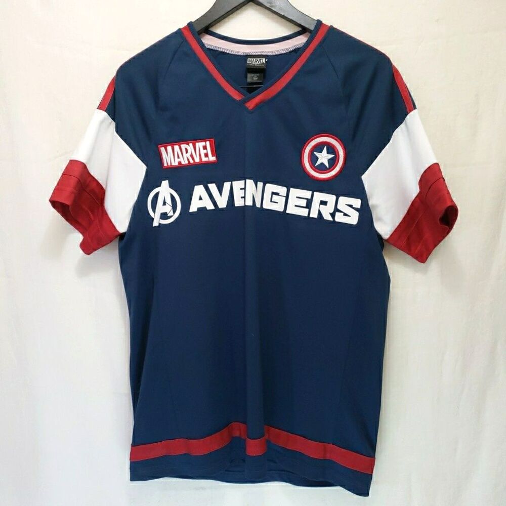 Marvel Our Universe Captain America Rogers 41 Men's Blue Avengers Jersey Size L